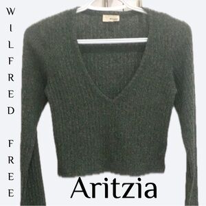 Wilfred Free Aritzia Cropped Sweater - Gray Rib Knit - Size Small